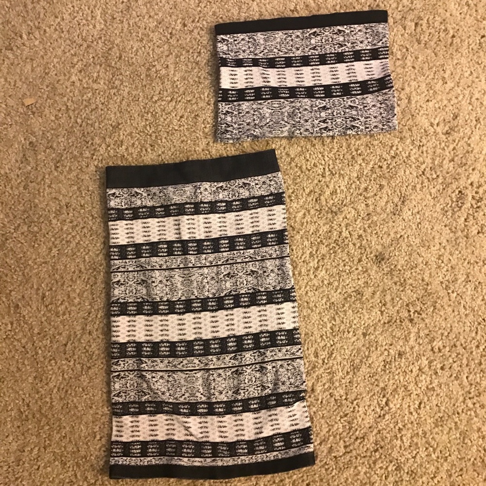 bebe Black and White Patterned Two-Piece Skirt Set